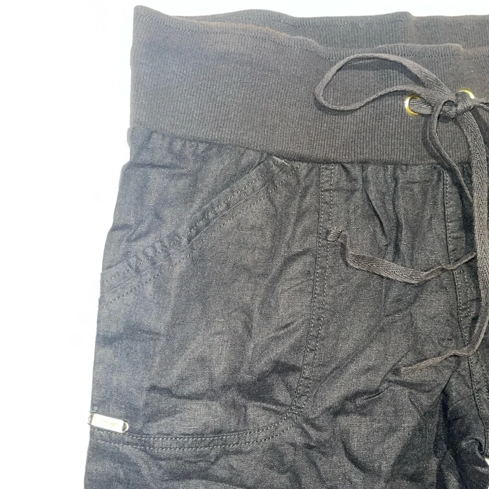 New Guess Premium Vintage Black Capris Crop Linen Blend Short Pants M - Picture 3 of 10